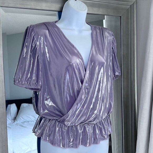 ZARA Lilac Metallic Wrap Around Top Size S - Picture 2 of 8